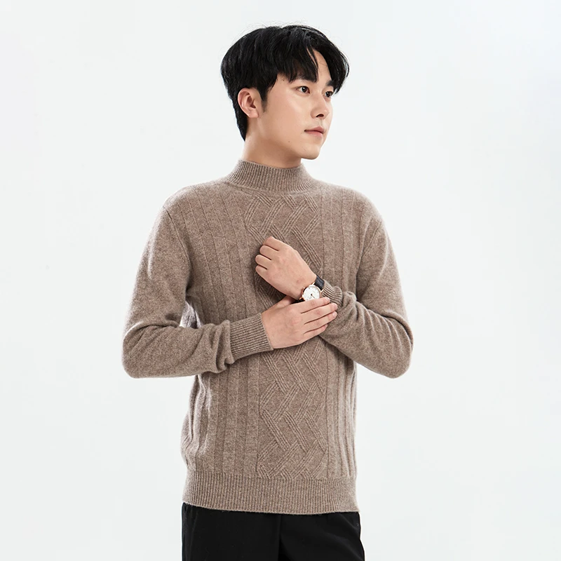 男士宽松时尚休闲商务修身长袖毛衣秋冬席编半高领轻奢针织羊毛衫