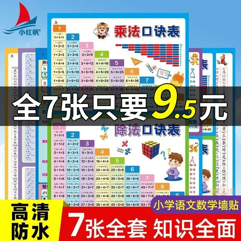 儿童学习挂图全套墙贴九九乘除法口诀表小学数学公式大全拼音字母