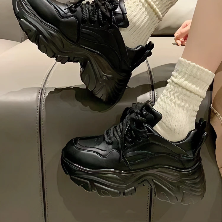 2651断码女鞋时尚百搭黑色厚底秋季系带老爹鞋韩版春季女运动鞋