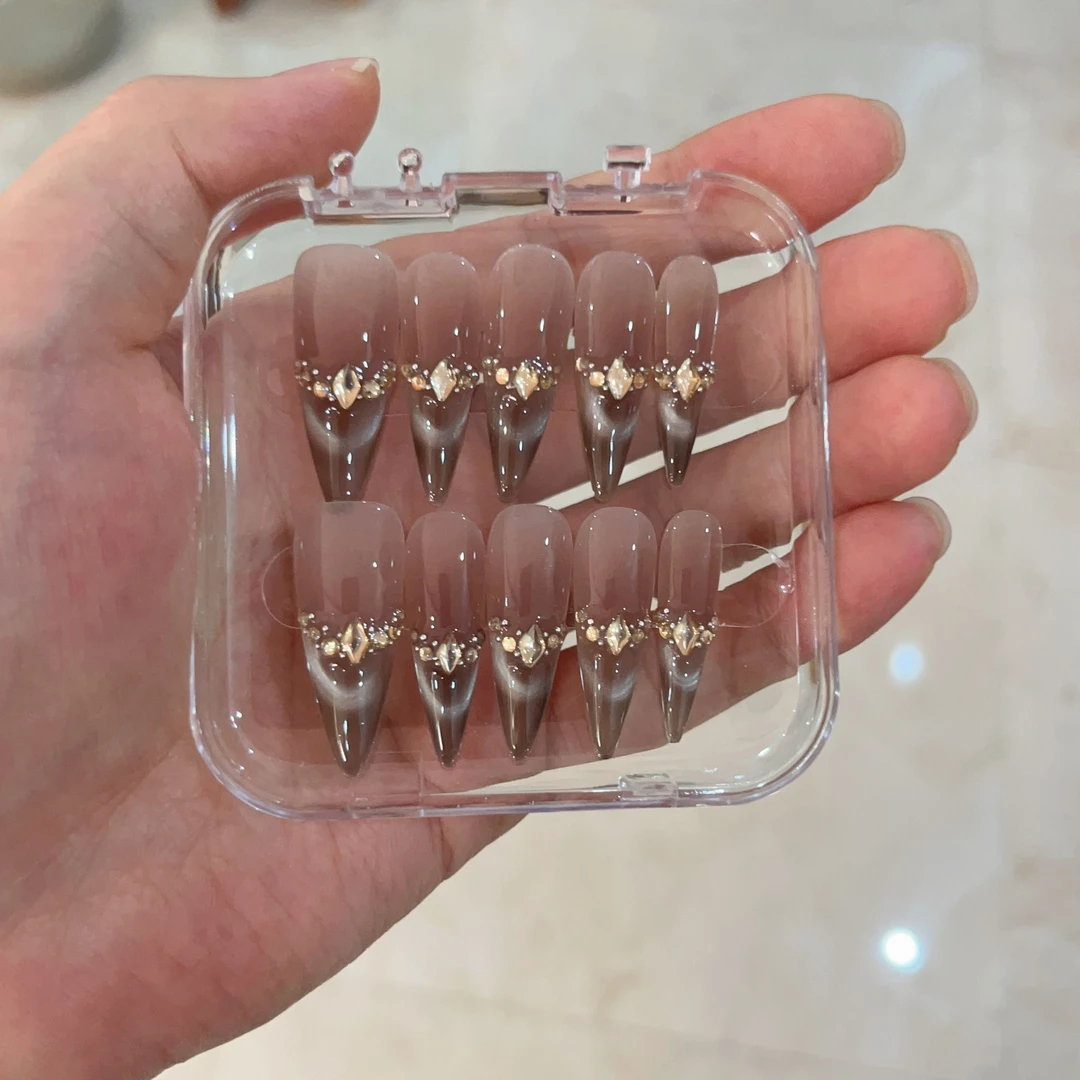 【三只熊】【冷咖摩卡】纯手工定制穿戴甲美丽可拆卸假指甲贴10片