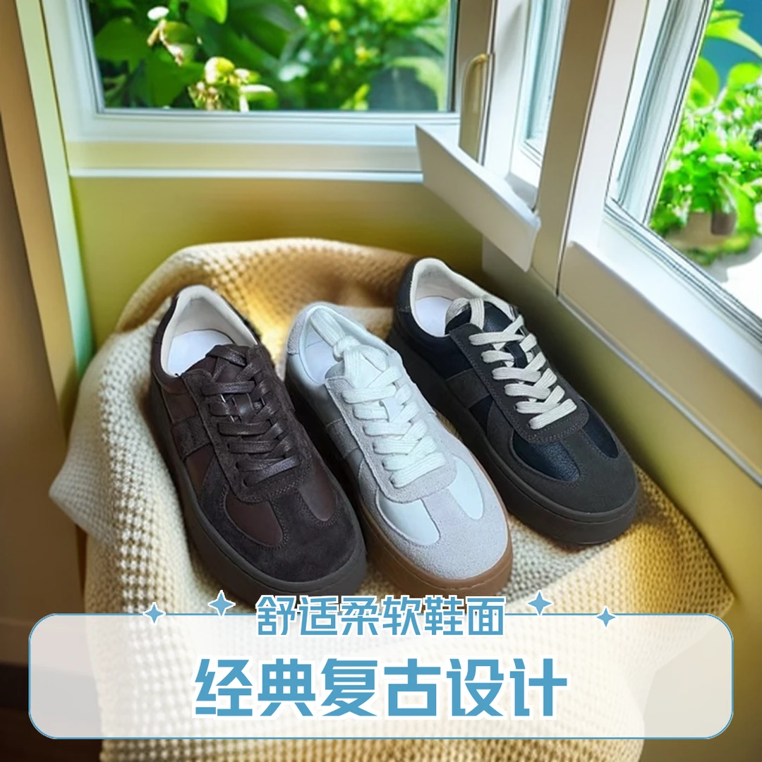头层牛皮德迅鞋女士柔软舒适新款时尚休闲黑复古经典低帮百搭潮鞋