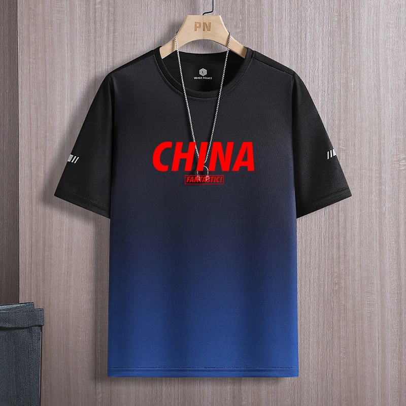 2024夏季速干运动休闲半袖圆领T恤 中国国潮潮流印花男士China