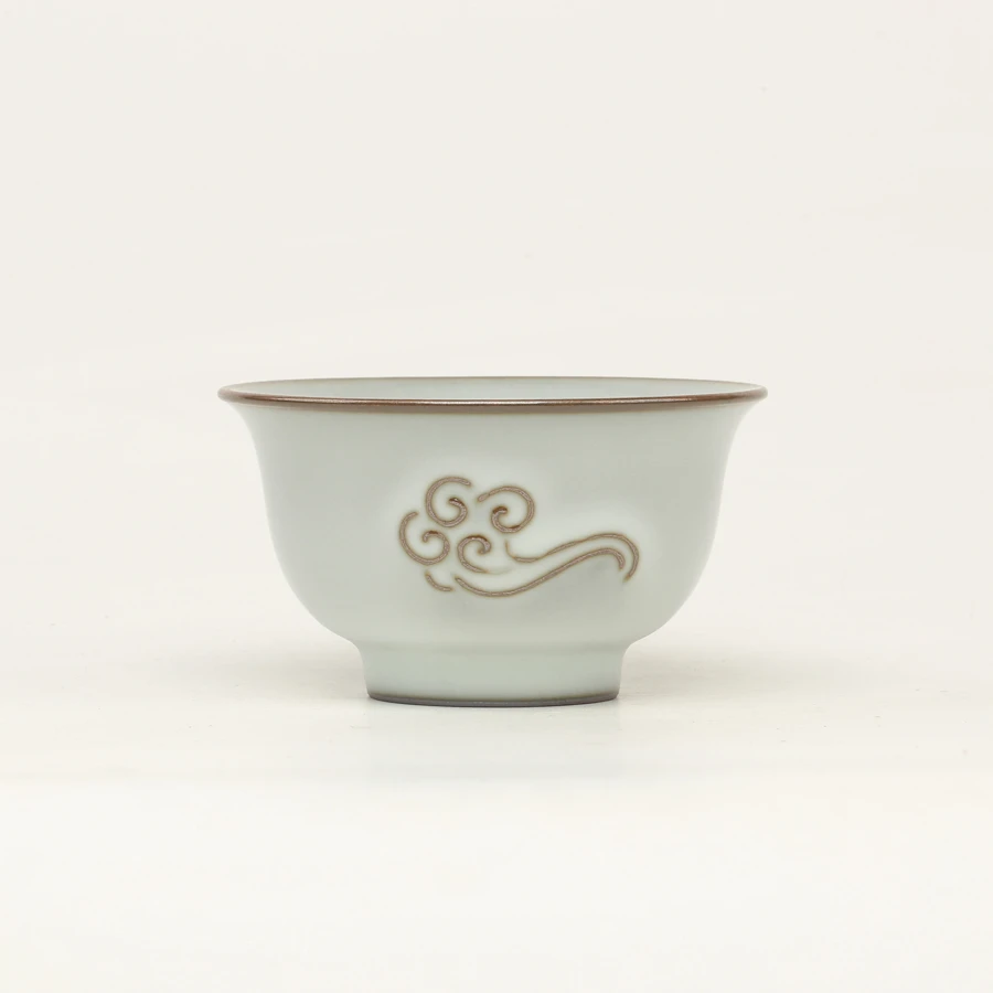 【梵山暮云】南宋官窑月白釉 压手杯 100cc st