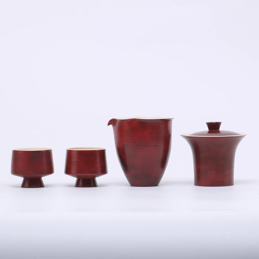 汪汪茶器&牧渔 马蹄盖碗套组（1盖碗+1公道+2小杯子）漆白