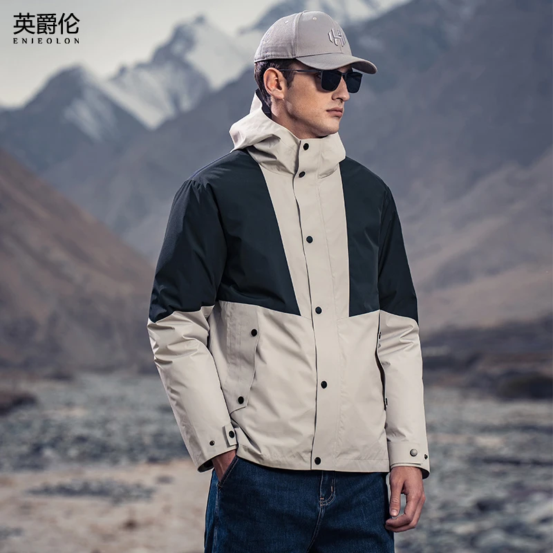 【杜邦三防】户外山系冲锋衣男防风防水连帽撞色登山服夹克JK700