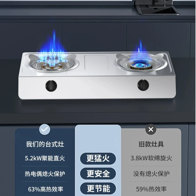 荣事达煤气灶家用双灶不锈钢台式燃气灶熄火保护天然气经典液化气