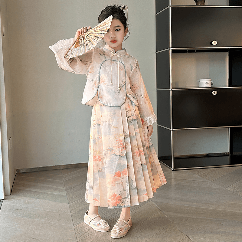 汉服女童国风马面裙套装春季2024新款古风女孩春款儿童古装连衣裙