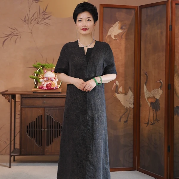 叶辰甄选香云纱  重工鎏金缎龟香云纱双穿裙（暗夜星语WF24126 ）