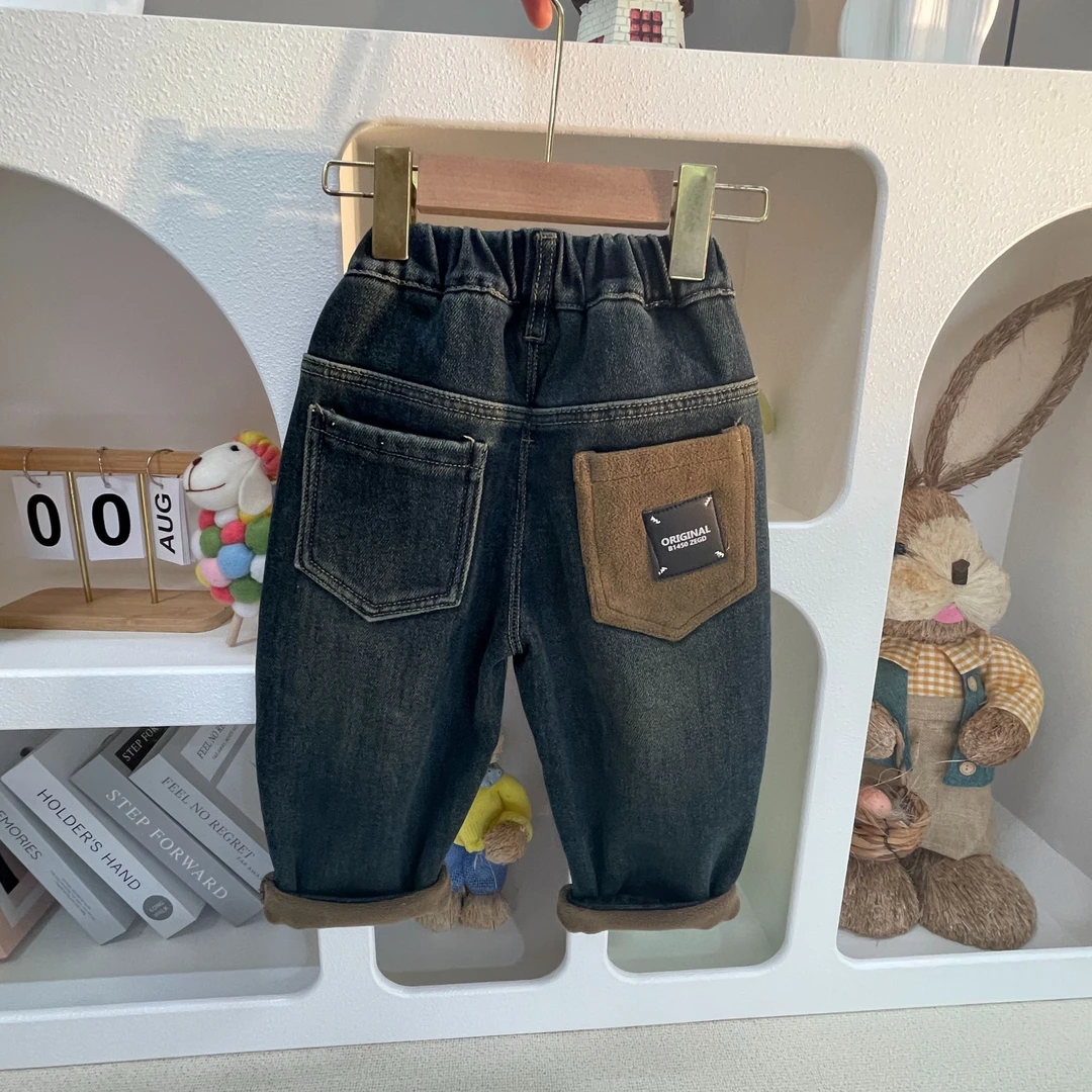 男童加绒牛仔裤儿童冬季新款加厚一体绒长裤宝宝冬装柔软韩版潮裤