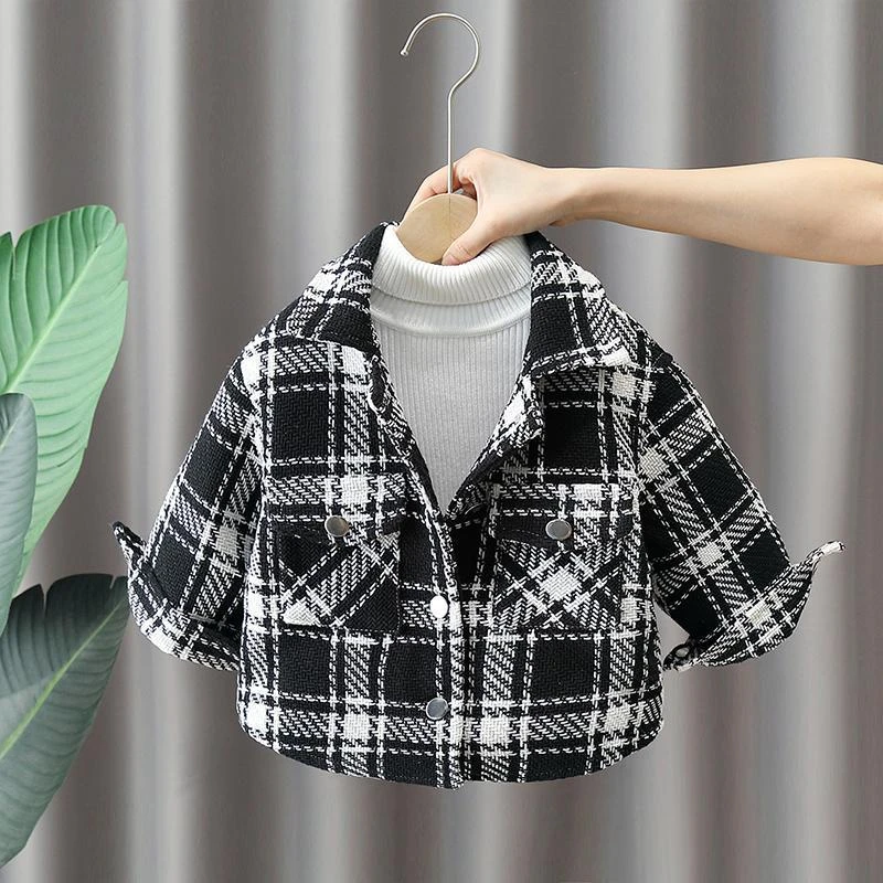 儿童加绒加棉外套男童小香风格子小童宝宝冬季加厚保暖上衣