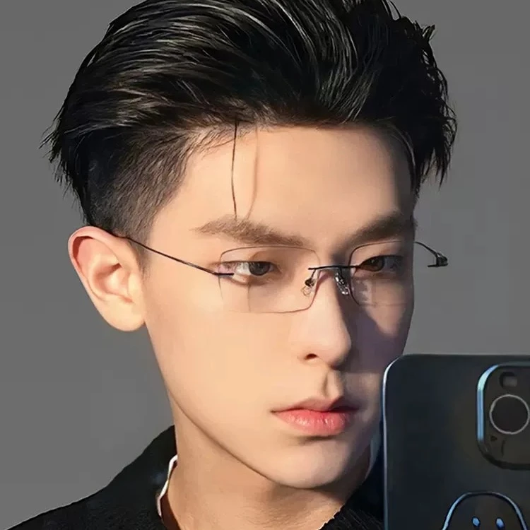 无框近视眼镜框男款金丝纯钛无边框雅痞眼睛女高启盛同款斯文败类