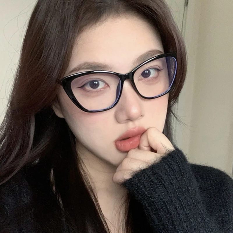 猫眼黑框近视眼镜女学生早八素颜神器平光镜防蓝光辐射方圆脸显瘦