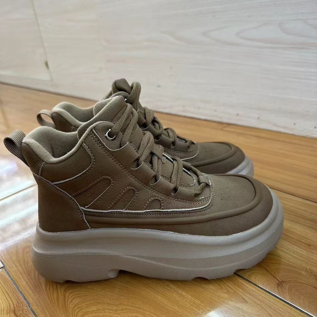 厚底鞋舒适百搭女鞋真皮加绒时尚秋冬休闲鞋系带潮流冬季运动鞋