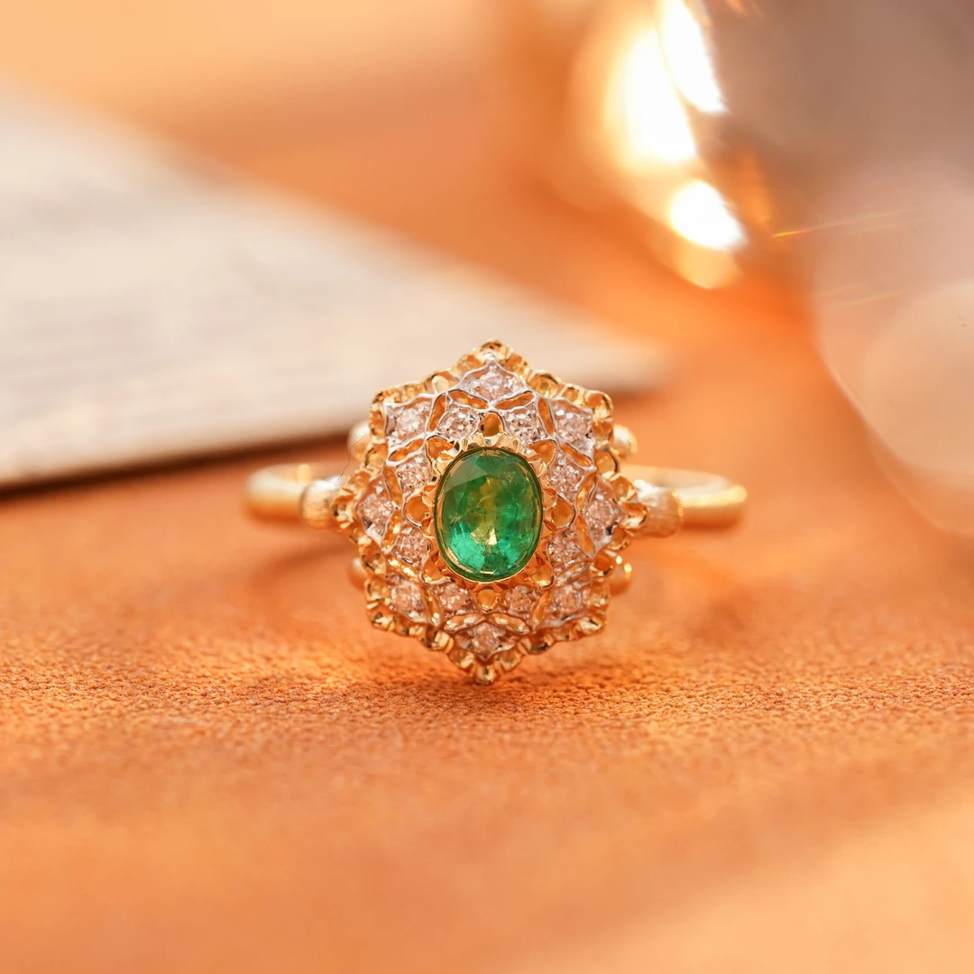 【奢小姐珠宝】18K金“浮光森林”祖母绿钻石戒指-KWC432