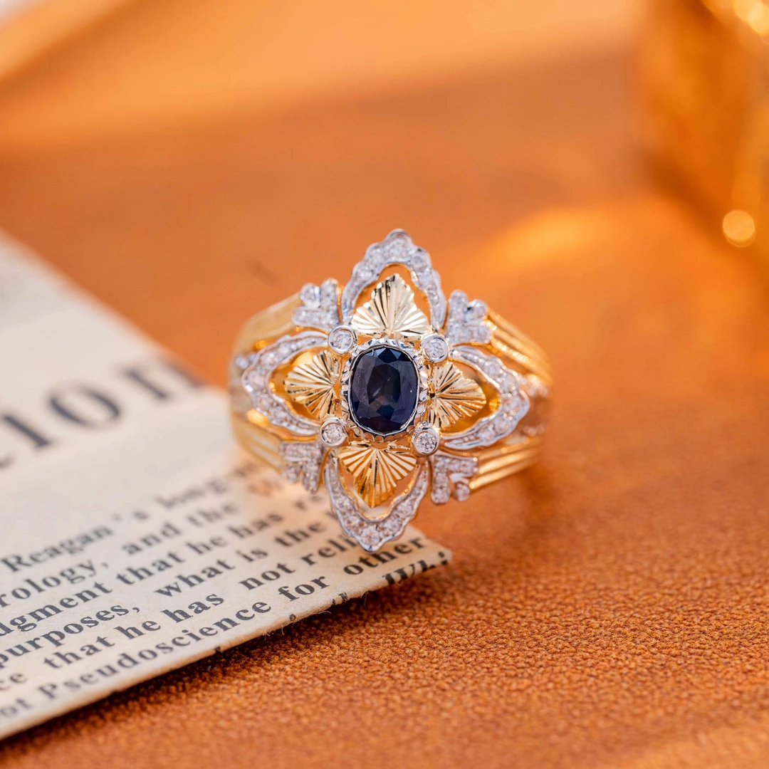 【奢小姐珠宝】18K金“克里特的夏日”蓝宝钻石戒指-KWC440