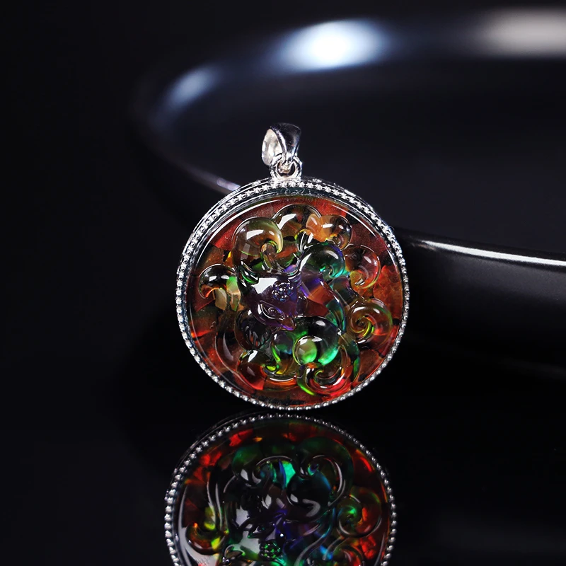 吊坠925银 银镶九尾狐幻彩吊坠（李居明）-多样性发其一