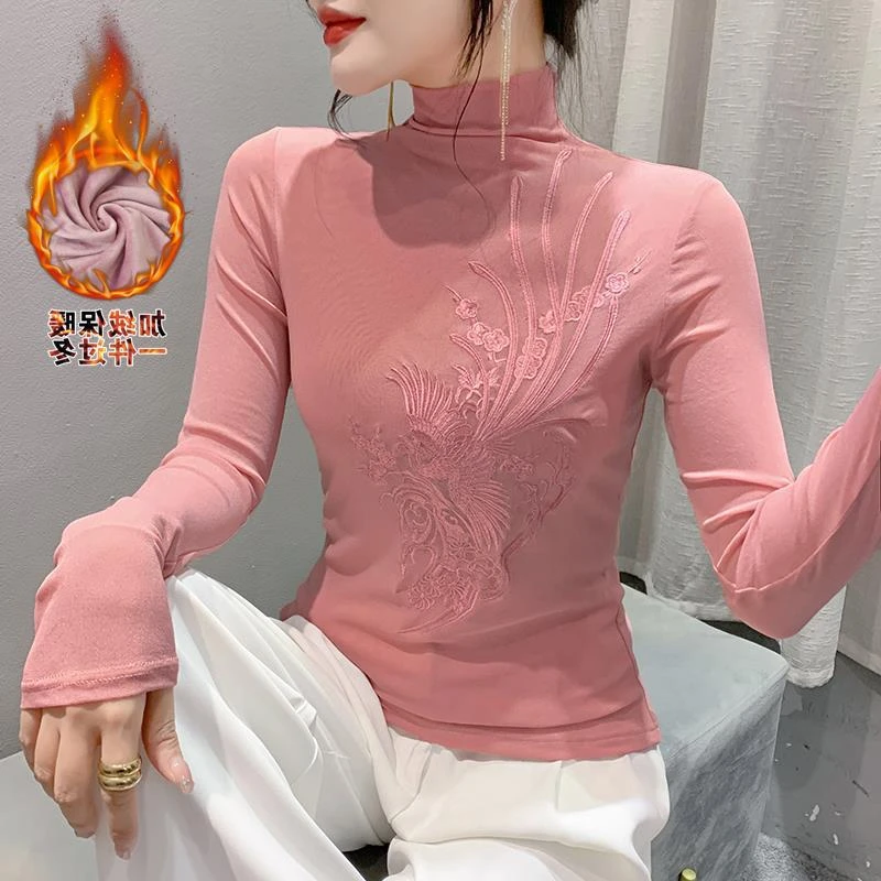 新款加绒刺绣摩登上衣女气质舞蹈衣服广场拉丁国标打底长袖小衫冬