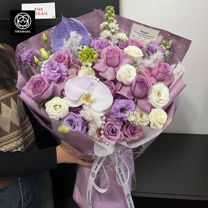 艾比嘉尔紫色系玫瑰花鲜花店送女友闺蜜爱人 情人节鲜花 代写贺卡