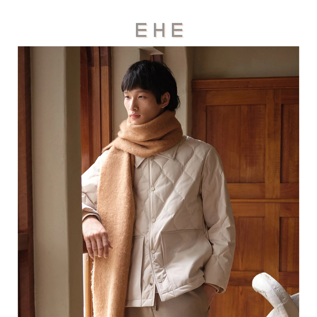 EHE男装 冬季弹力纱90%白鸭绒轻薄翻领短款羽绒服66113234057保暖