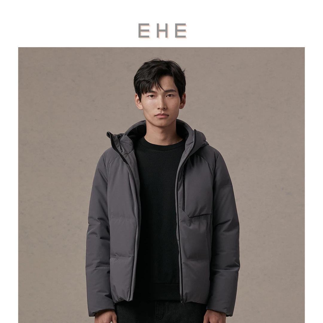 EHE男装 冬季90%白鸭绒功能性蓄热里布短款连帽羽绒服66113234071