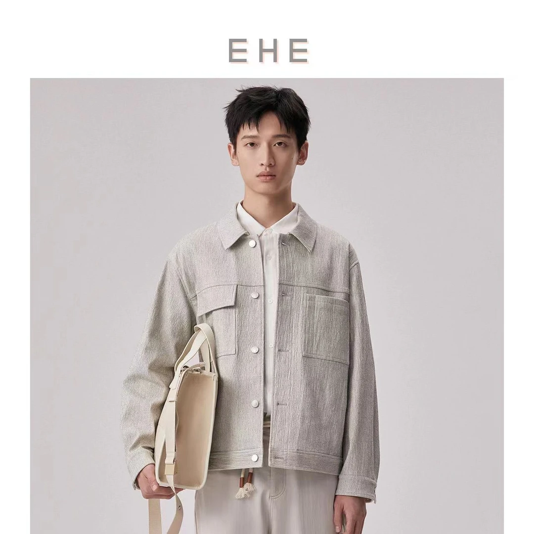 EHE男装 24春秋新款灰色贴袋高档外套长袖休闲男外套EH1241161001