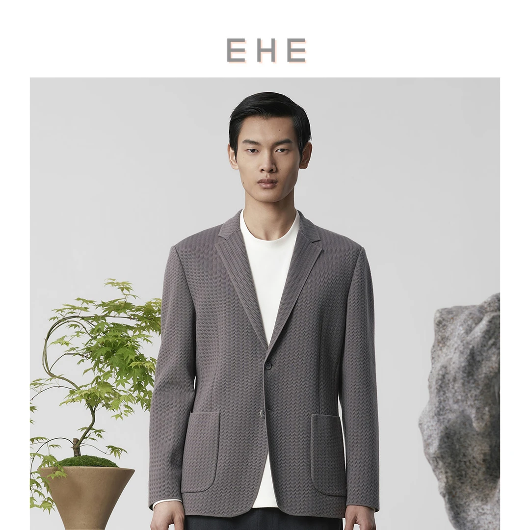 EHE男装 24秋季纺纱染色工艺商务通勤休闲针织西装男EH1243150002