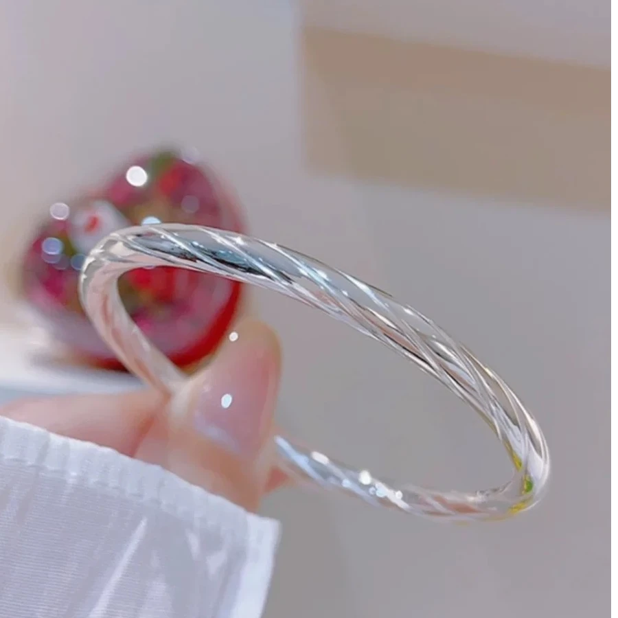 足银手镯 足银手镯时尚简约百搭麻绳纽纹实心光面固口镯