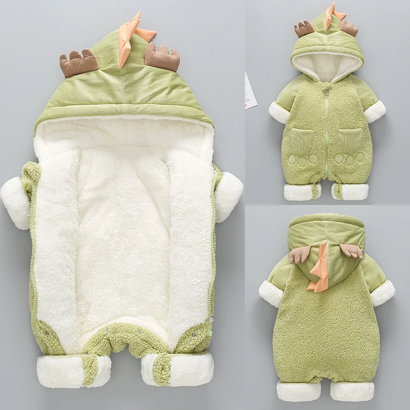 婴儿连体衣秋保暖套装新生儿衣服加绒外套冬宝宝哈衣季装外出抱衣