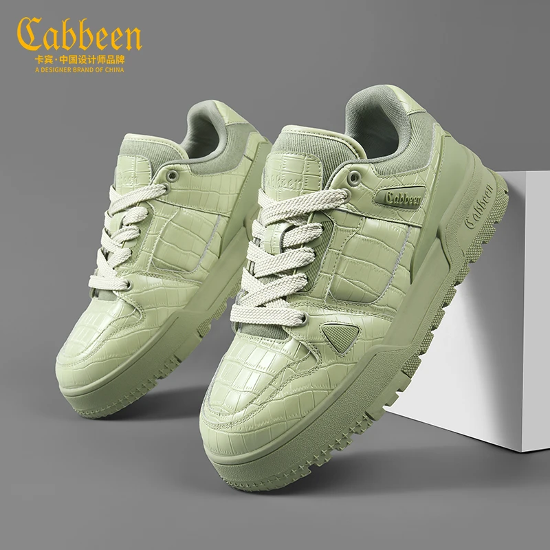 卡宾鞋子男潮鞋绿色厚底增高运动鞋2025冬季新款爆款高端休闲男鞋