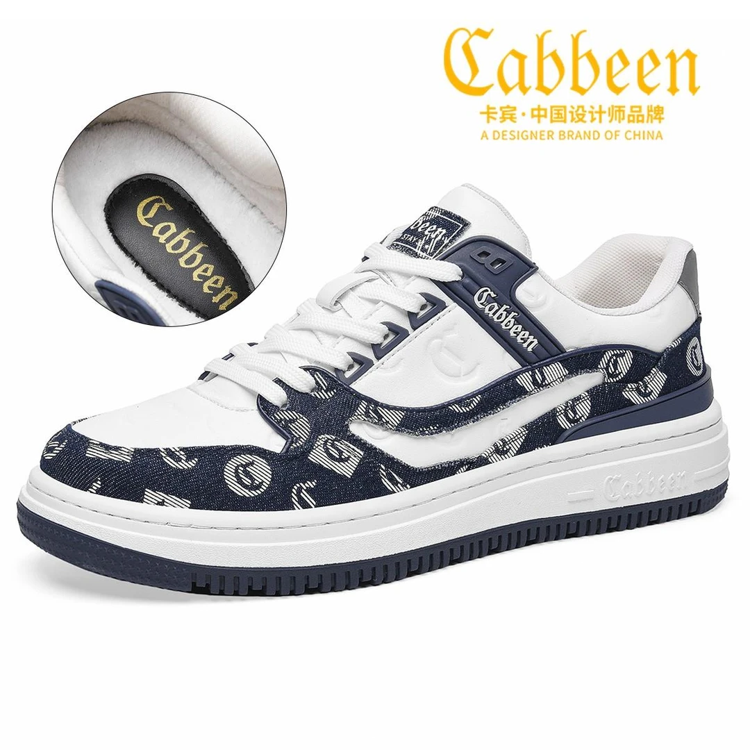 cabbeen/卡宾  低帮板鞋男韩版百搭腰果花男士休闲鞋时尚秋季系带