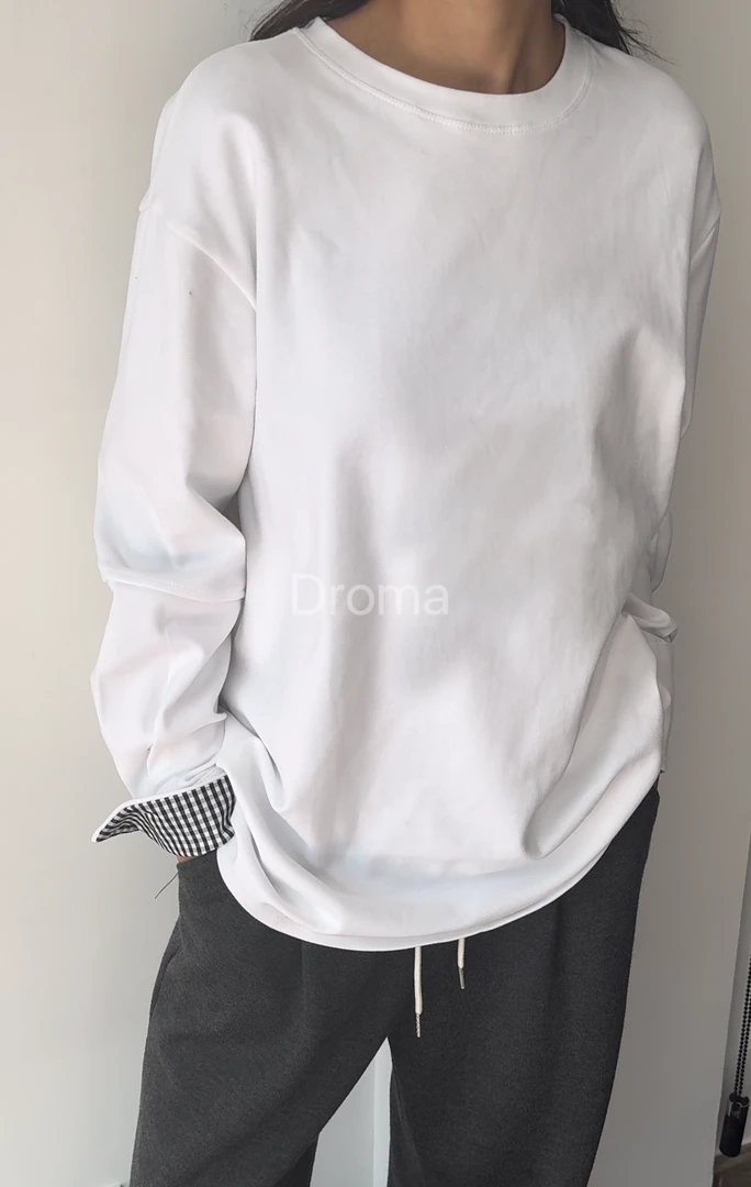 设计感格子拼接加绒宽松体恤