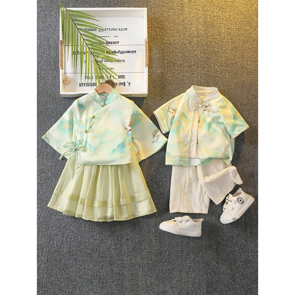 汉服男童夏季套装儿童唐装中国风小学生表演服女童古装六一演出服