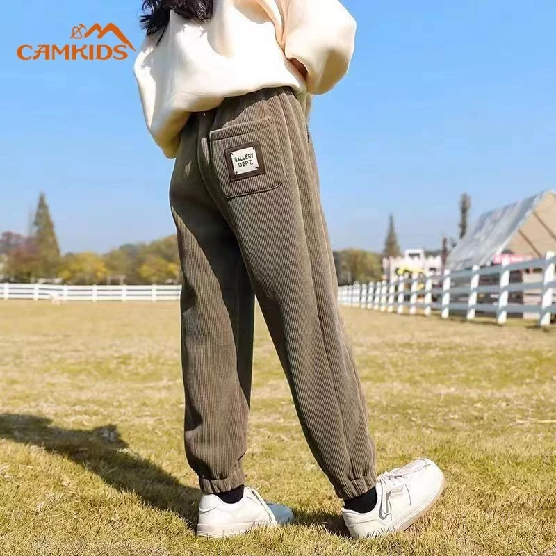 垦牧女童裤子灯芯绒春秋款中大童束脚裤冬季加绒一体绒洋