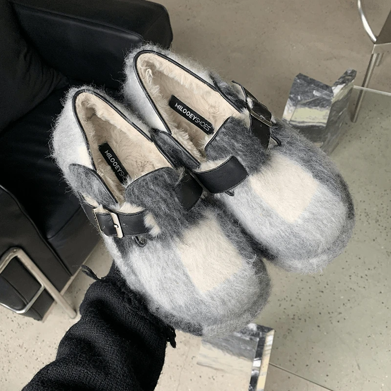 港蕴甄选厚底加绒勃肯鞋子2025秋冬新款复古一脚蹬毛毛增高单鞋女