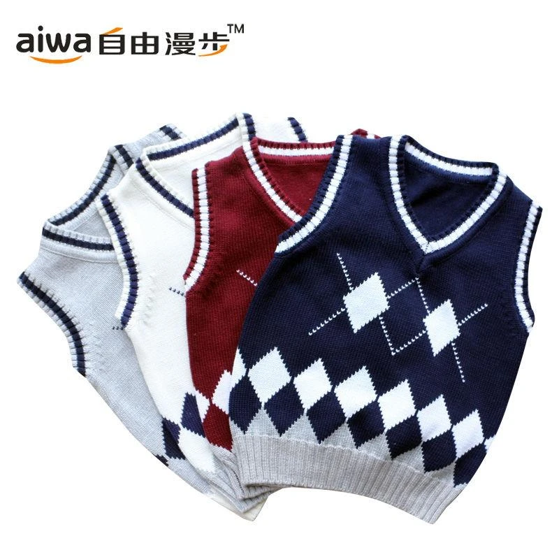 儿童马甲加绒加厚男童女童毛衣马甲中大童毛线背心校服班服定制