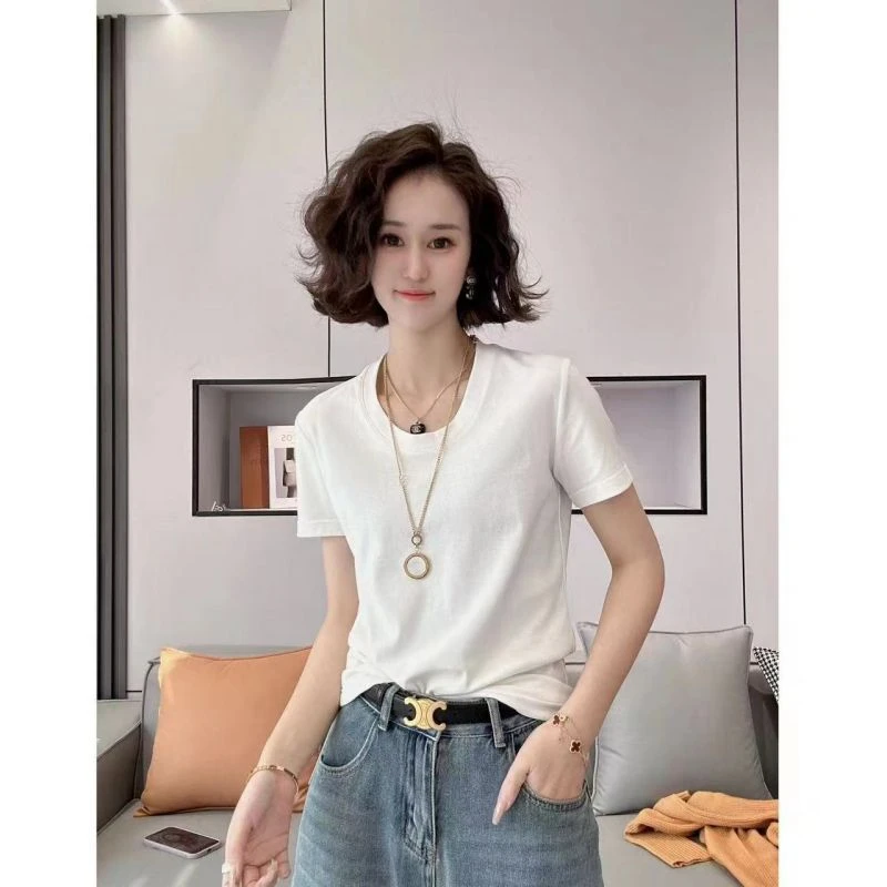 HUAMULAN/花木蘭夏季百搭简约纯色休闲圆领T恤短袖上衣