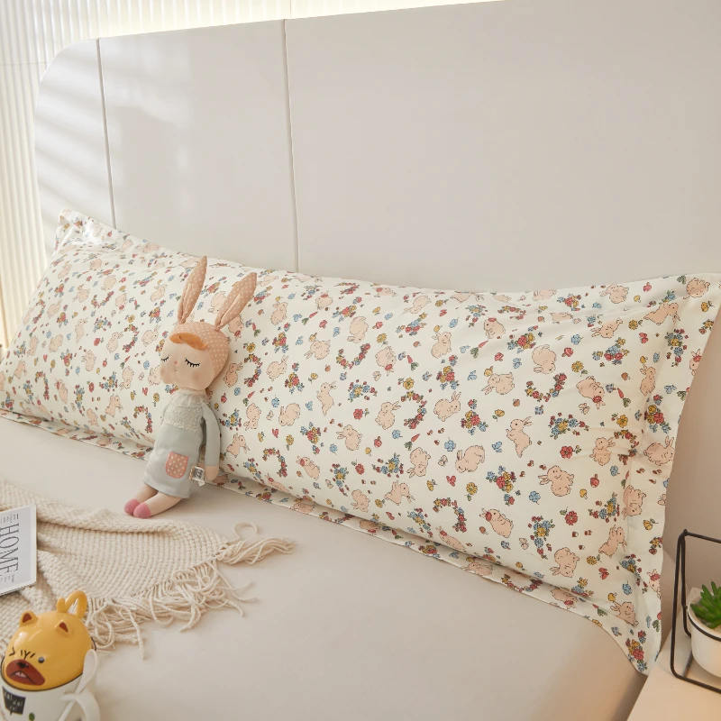 全棉情侣长款枕头套1.5m成人单个双人长枕套纯棉长枕头内胆套家用