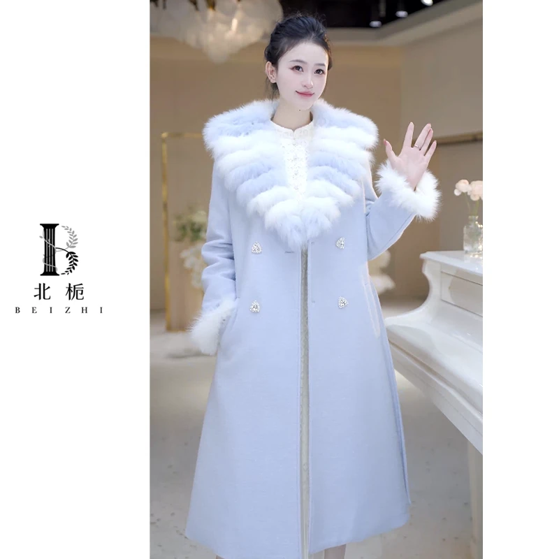 【北栀】波浪纹狐狸毛大翻领羽绒大衣 813506