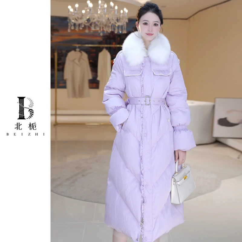 【北栀】【砖石羽绒】重工花边襟狐狸毛羽绒服短款812997+长款812998