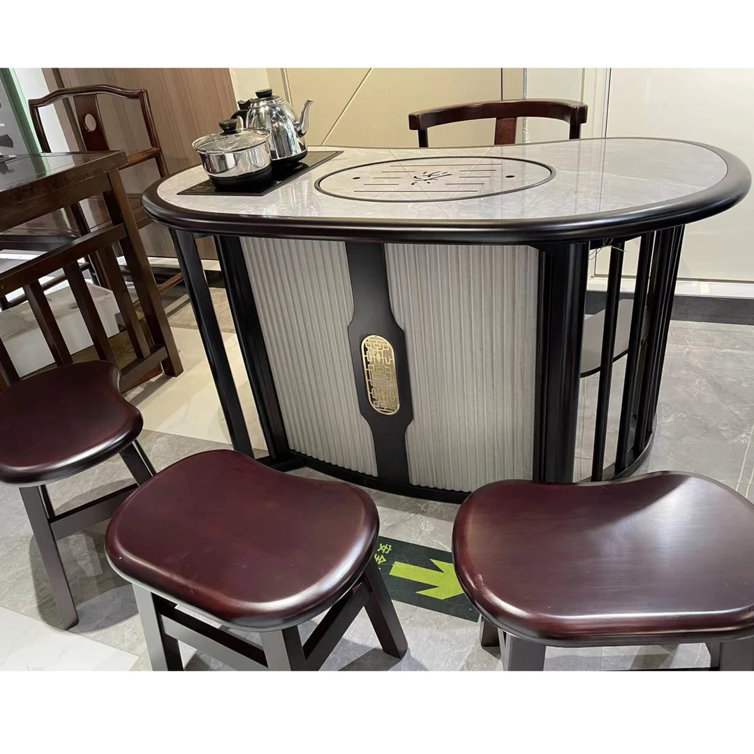 月牙形 岩板台面茶桌椅