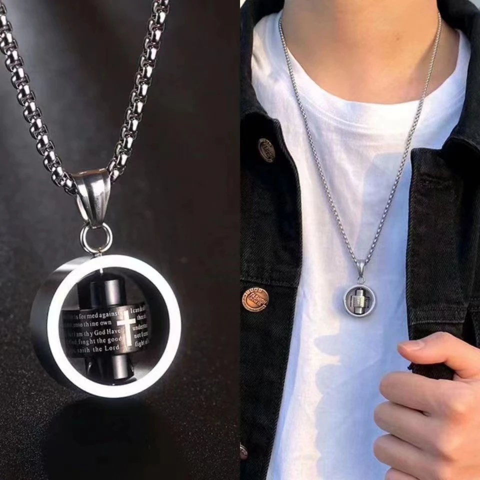 钛钢项链 转运环可转动男个性潮牌吊坠毛衣链卫衣链旋转朋克百搭