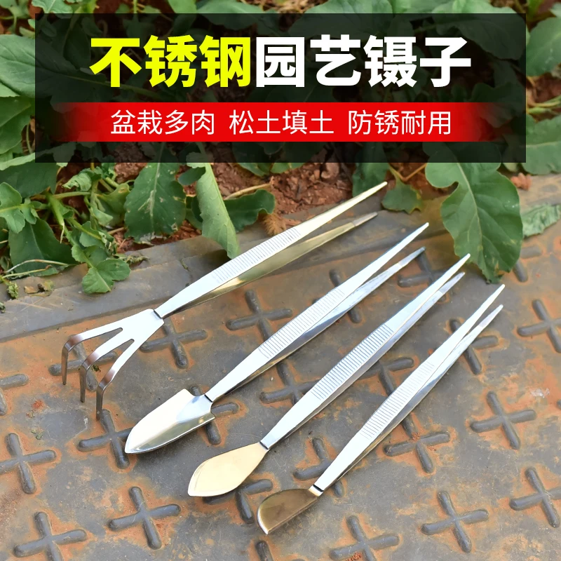 多肉镊子不锈钢夹子工具盆栽多用铲子园艺套装养花组合种花小铁锹