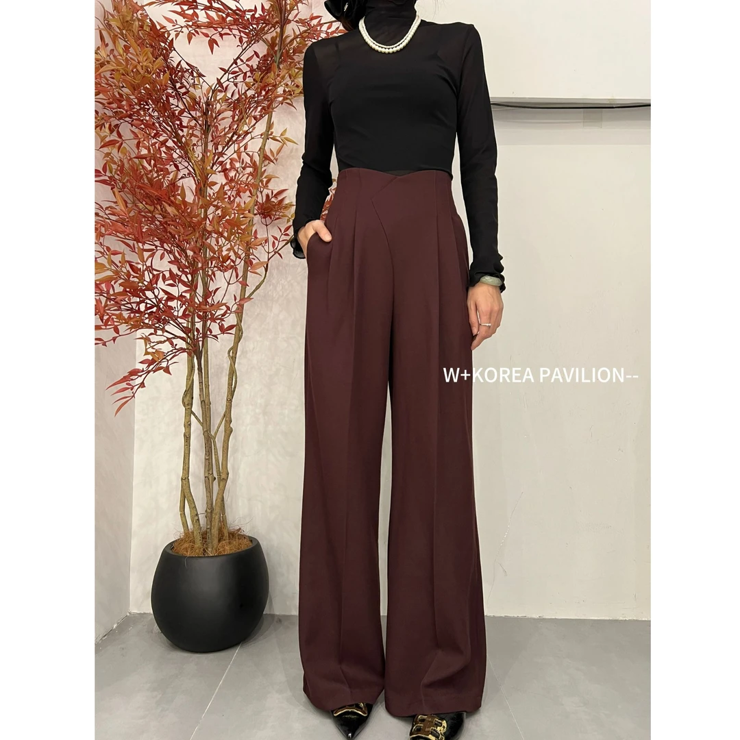 W+新款高腰时尚百搭简约垂感显瘦设计师复古升级款阔腿裤93868