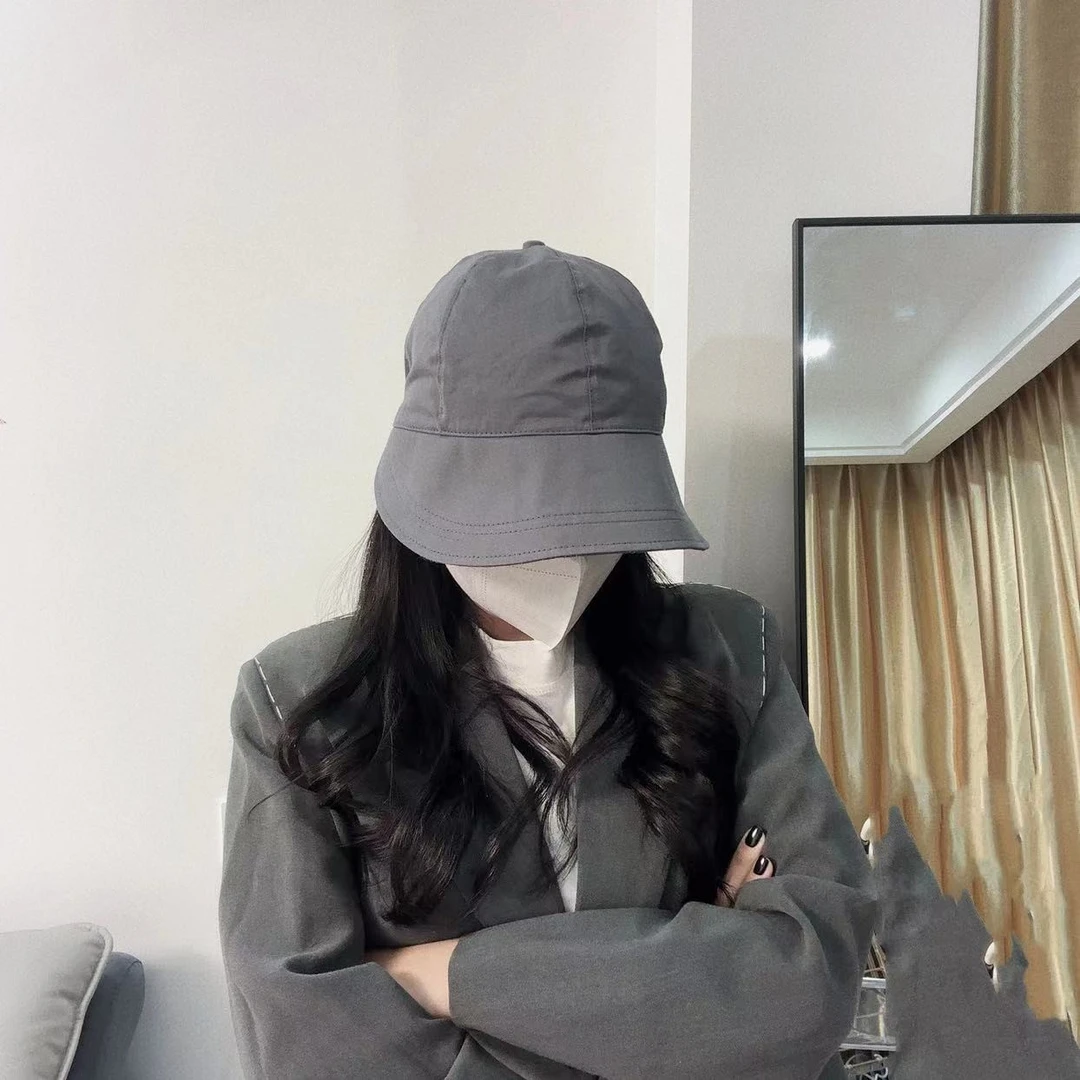 晴子Studio~自制加大加宽帽檐显瘦抽绳鸭舌帽渔夫帽帽子遮阳黑色