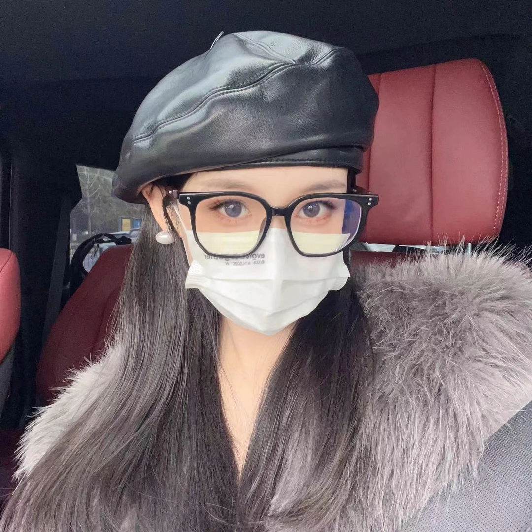晴子Studio~baby同款很软的pu气质贝雷帽显脸小哦帽子黑色时尚ins