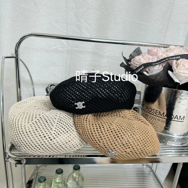 晴子夏季明星同款透气镂空贝雷帽凹造型显脸小百搭大头围画家帽