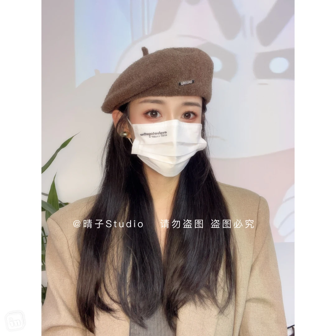 晴子Studio~秋冬羊毛赫本风气质定型显脸小贝雷帽百搭画家帽针织