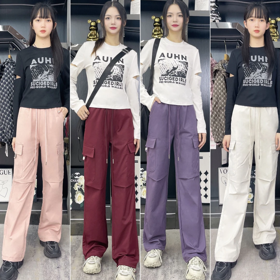 2025春季爆款美式工装裤女新款时尚高腰显瘦直筒裤百搭潮流裤子