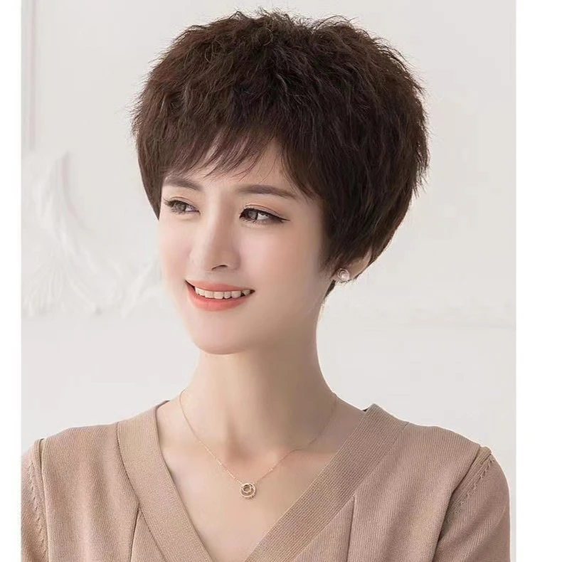 减龄时尚个性免打理全真发假发丝中老年妈妈款玉米须烫蓬松款造型