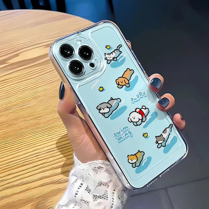 游泳小狗适用苹果oppp荣耀vivo华为mate60红米iPhone15全包手机壳